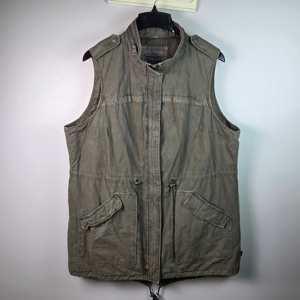 Levi's Utility‎ Field Vest Womens 1X Olive Green Cotton Military Cargo